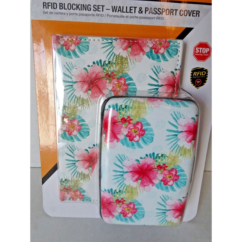 NEW Miami Carry-On RFID Passport Holder + Aluminum Wallet Travel Set Floral - Picture 2 of 9